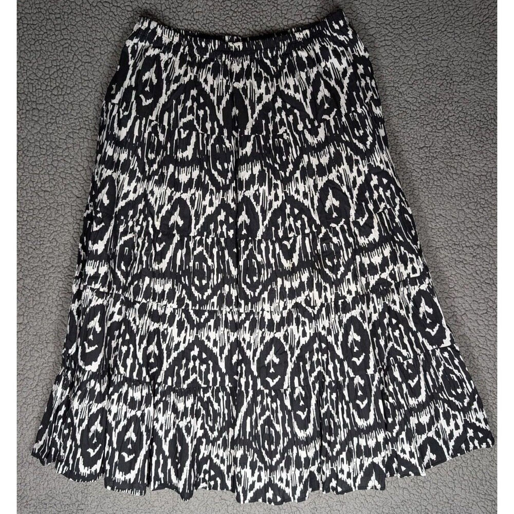 Notations Womens Skirt Black and White Ikat Print Tiered Maxi Peasant Size M